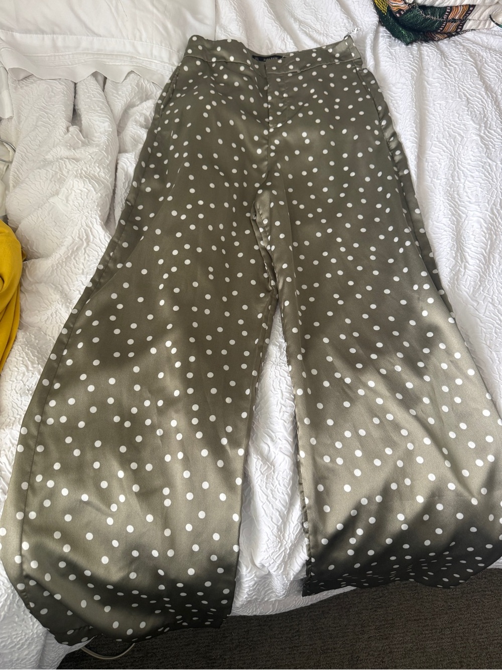 Zara Olive Green Polka Dot Wide-Leg Pants